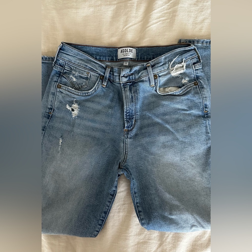 Agolde Low Rise Ripped Straight Jeans - image 3